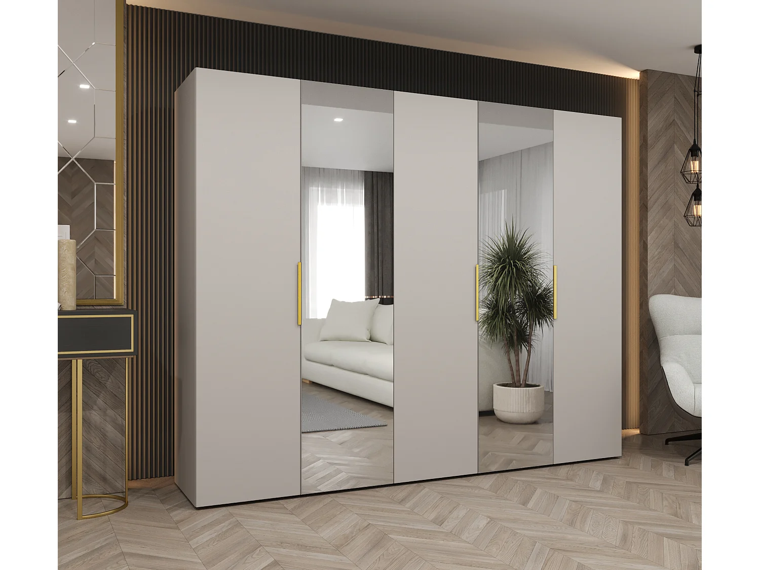 Armoire à portes battantes Marbella 2 202/250/52 5 portes (cachemire/doré)