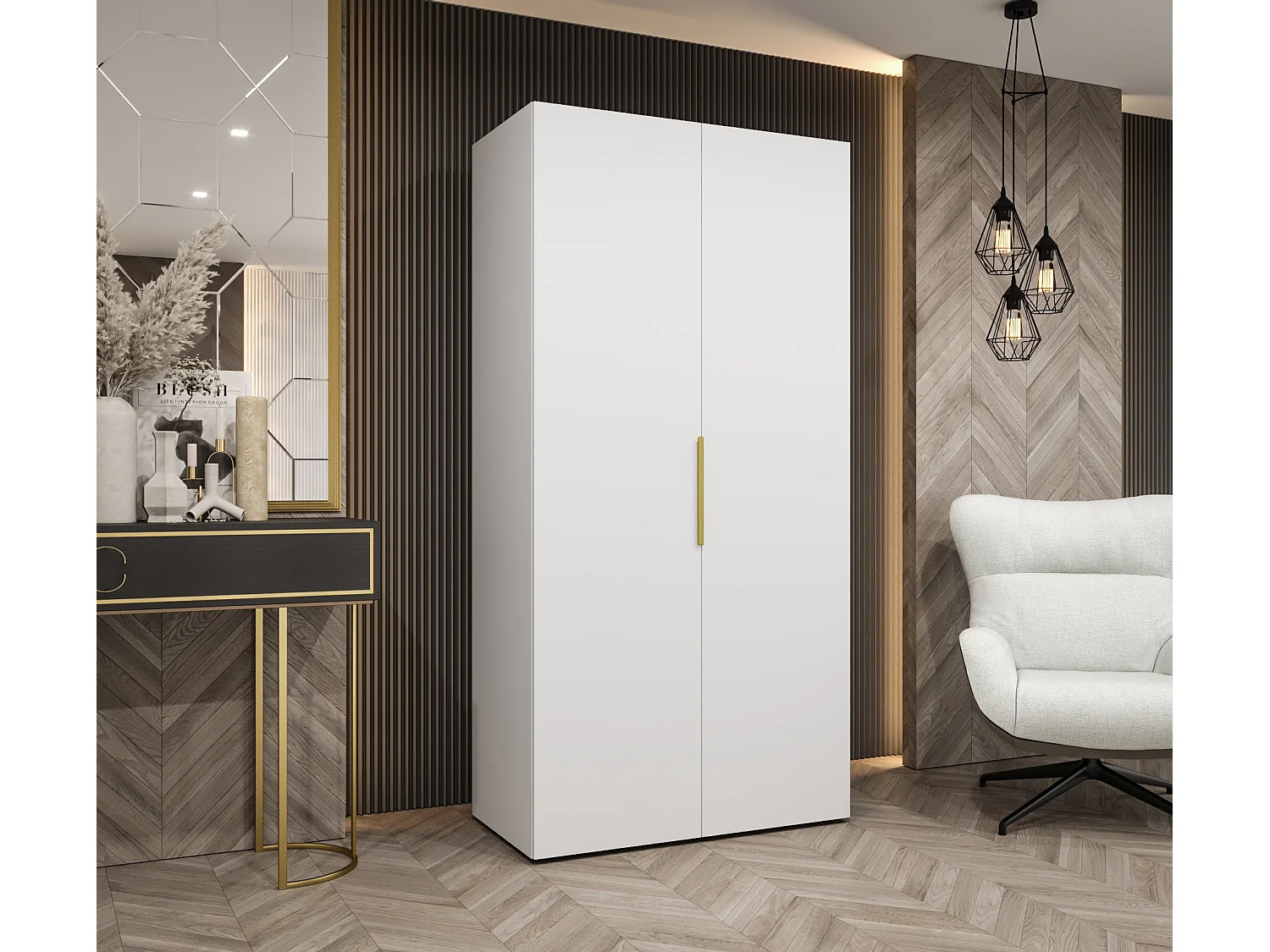 Armario Marbella 1 con puertas batientes  202/100/52 2 puertas (blanco/dorado)