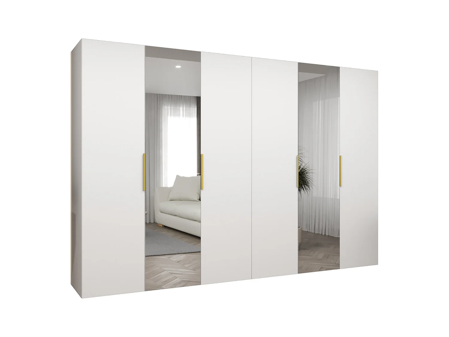 Armoire à portes battantes Marbella 2 202/300/52 6 portes (blanc/doré)
