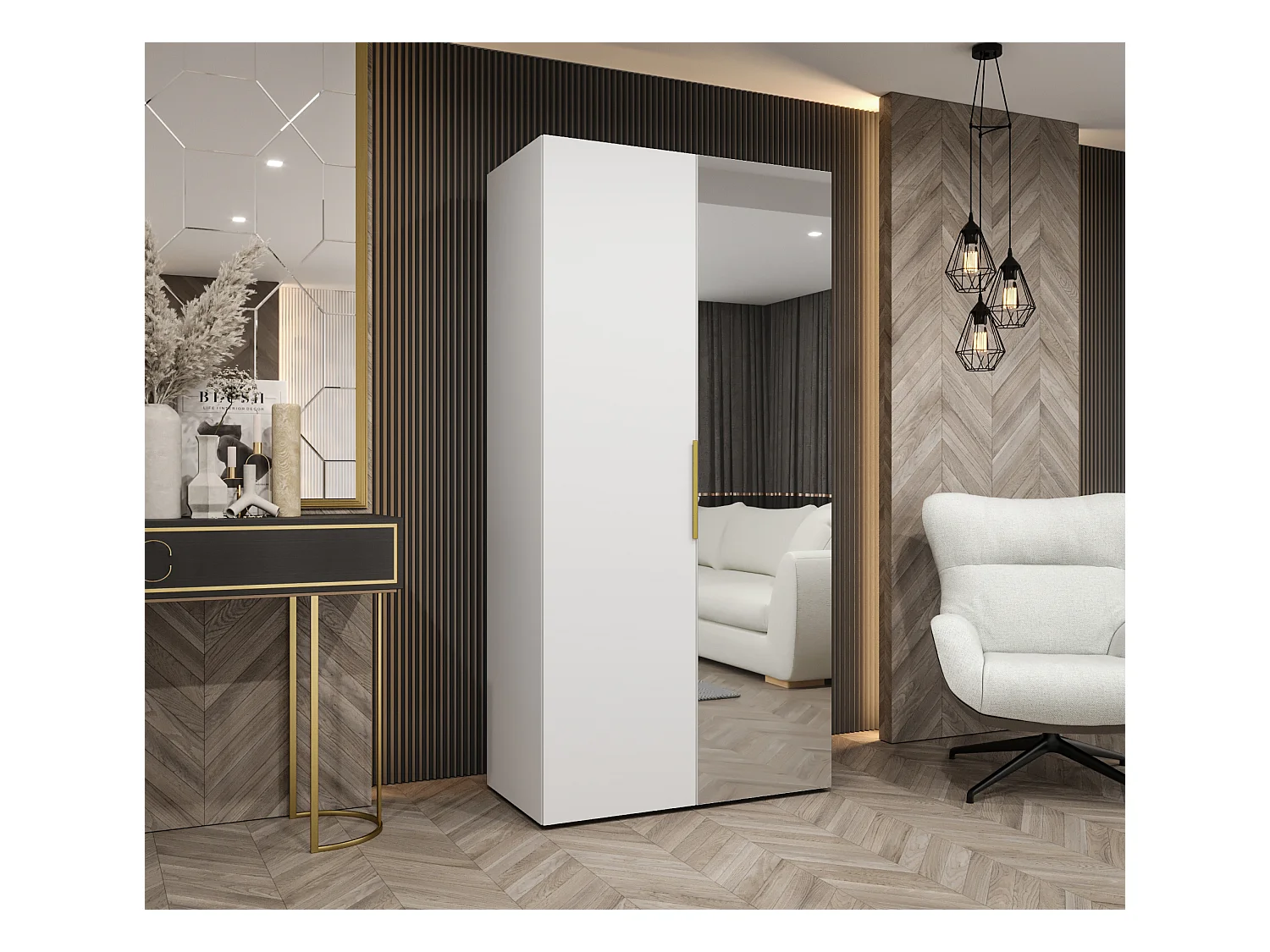 Drehtürenschrank Marbella 2 202/100/52 2-türig (Weiß|Gold)