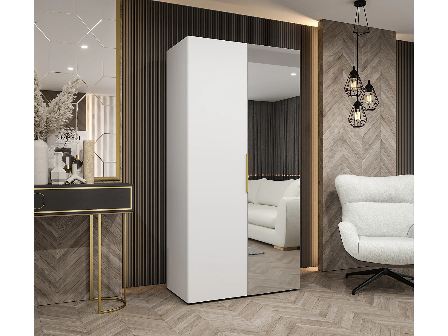 Armario Marbella 2 con puertas batientes  202/100/52 2 puertas (blanco/dorado)