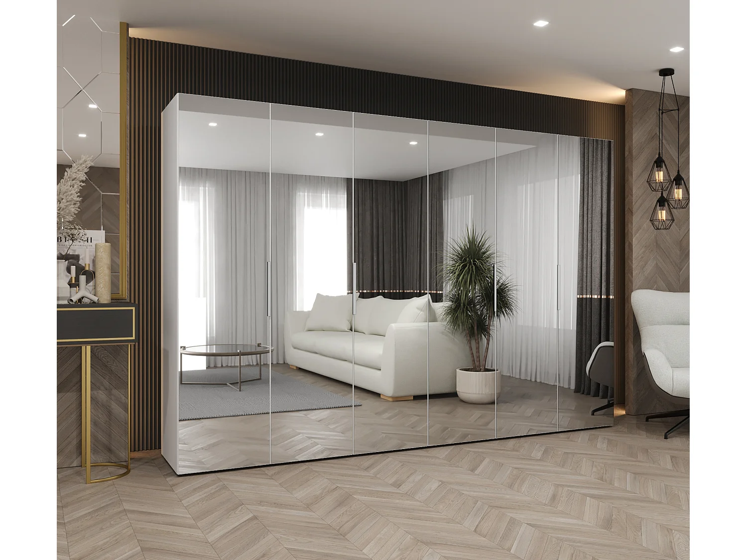 Armoire à portes battantes Marbella 3 202/300/52 6 portes (blanc/cachemire)