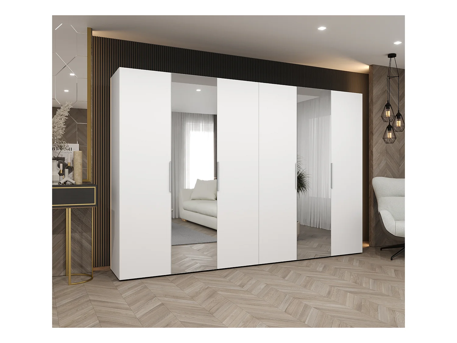 Armoire à portes battantes Marbella 2 202/300/52 6 portes (blanc/cachemire)