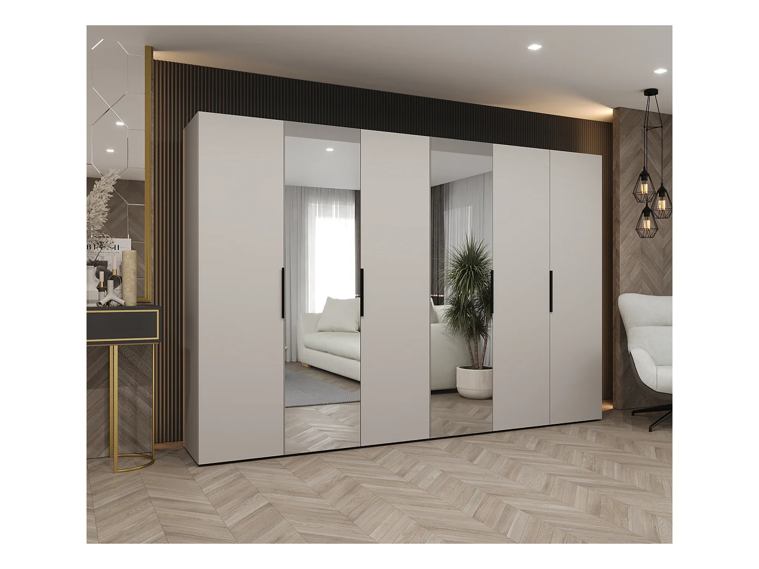 Armoire à portes battantes Marbella 2 202/300/52 6 portes (cachemire/noir)