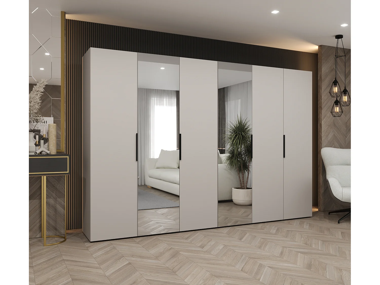 Armoire à portes battantes Marbella 2 202/300/52 6 portes (cachemire/noir)