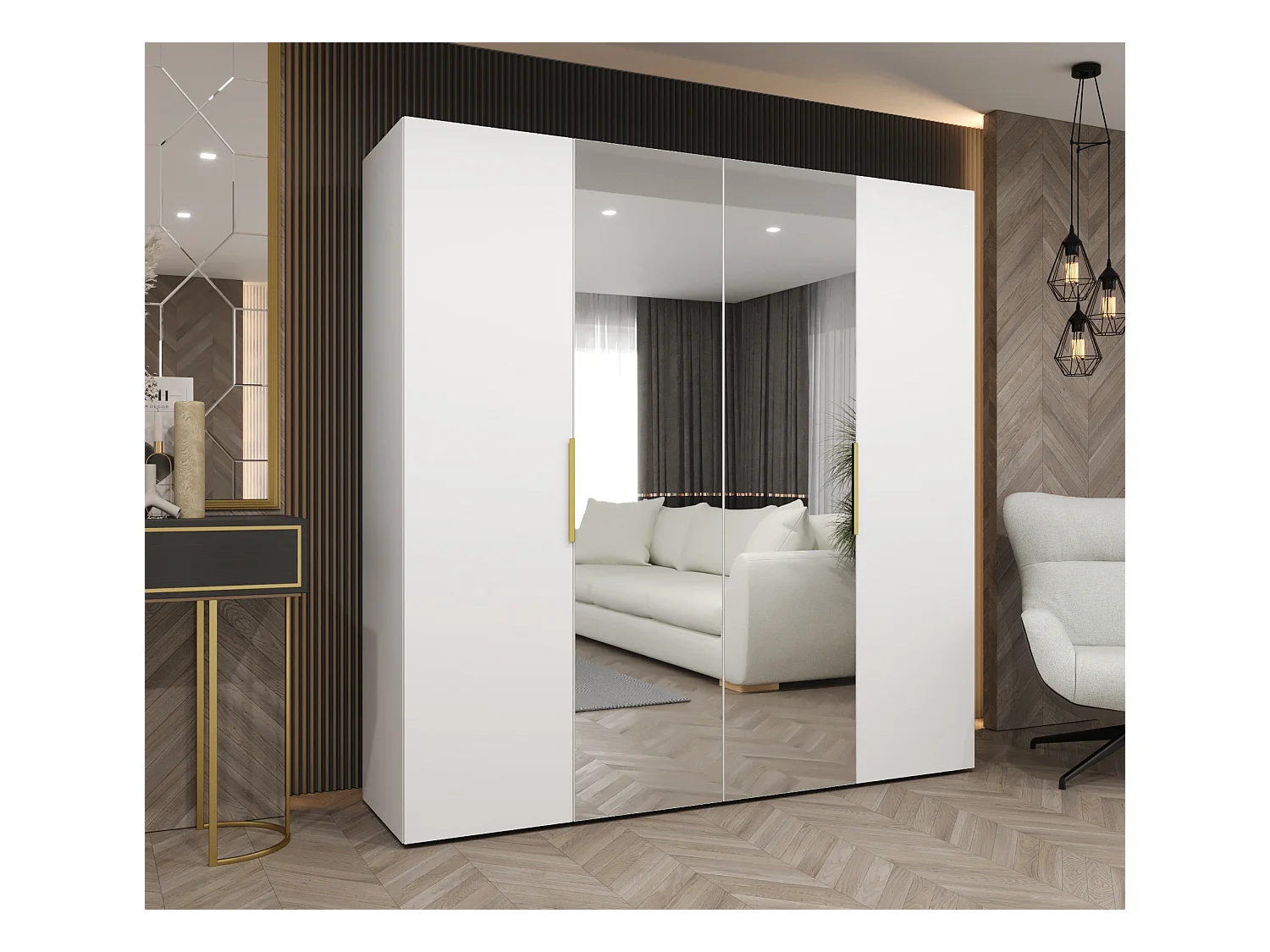 Armoire à portes battantes Marbella 2 202/200/52 4 portes (blanc/doré)