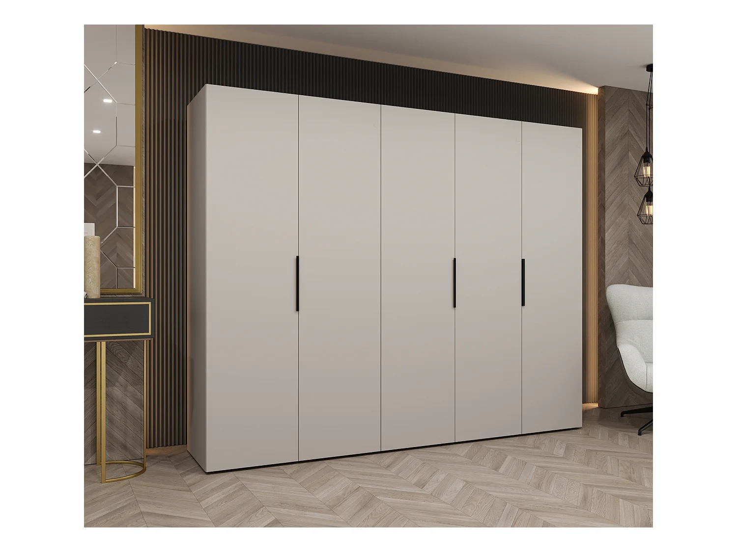 Drehtürenschrank Marbella 1 202/250/52 5-türig (Kaschmir|Schwarz)