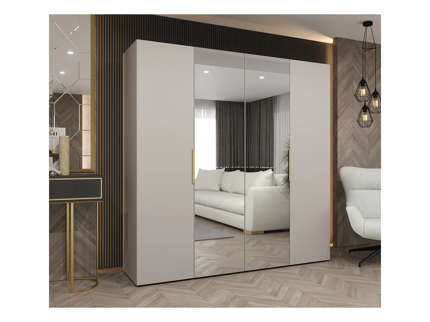 Armadio Marbella 2 con ante battenti 202/200/52 4 ante (cachemire/d'oro)