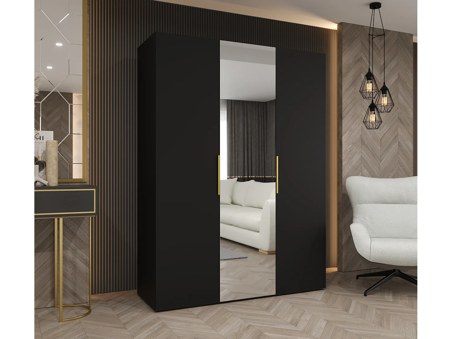 Draaideurkast Marbella 2 202/150/52 3-deurs (wit/goud)