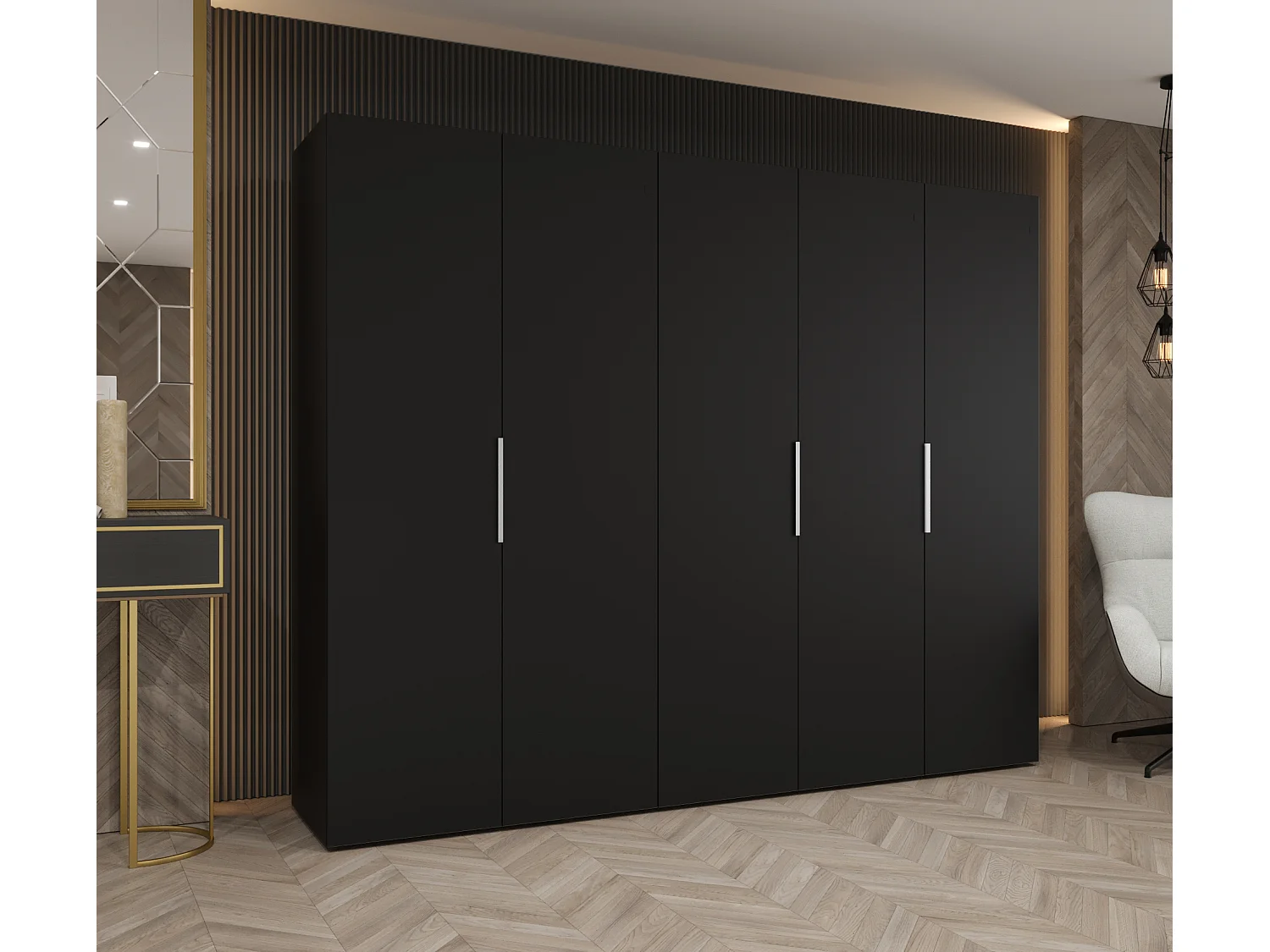 Armoire à portes battantes Marbella 1 202/250/52 5 portes (noir/cachemire)