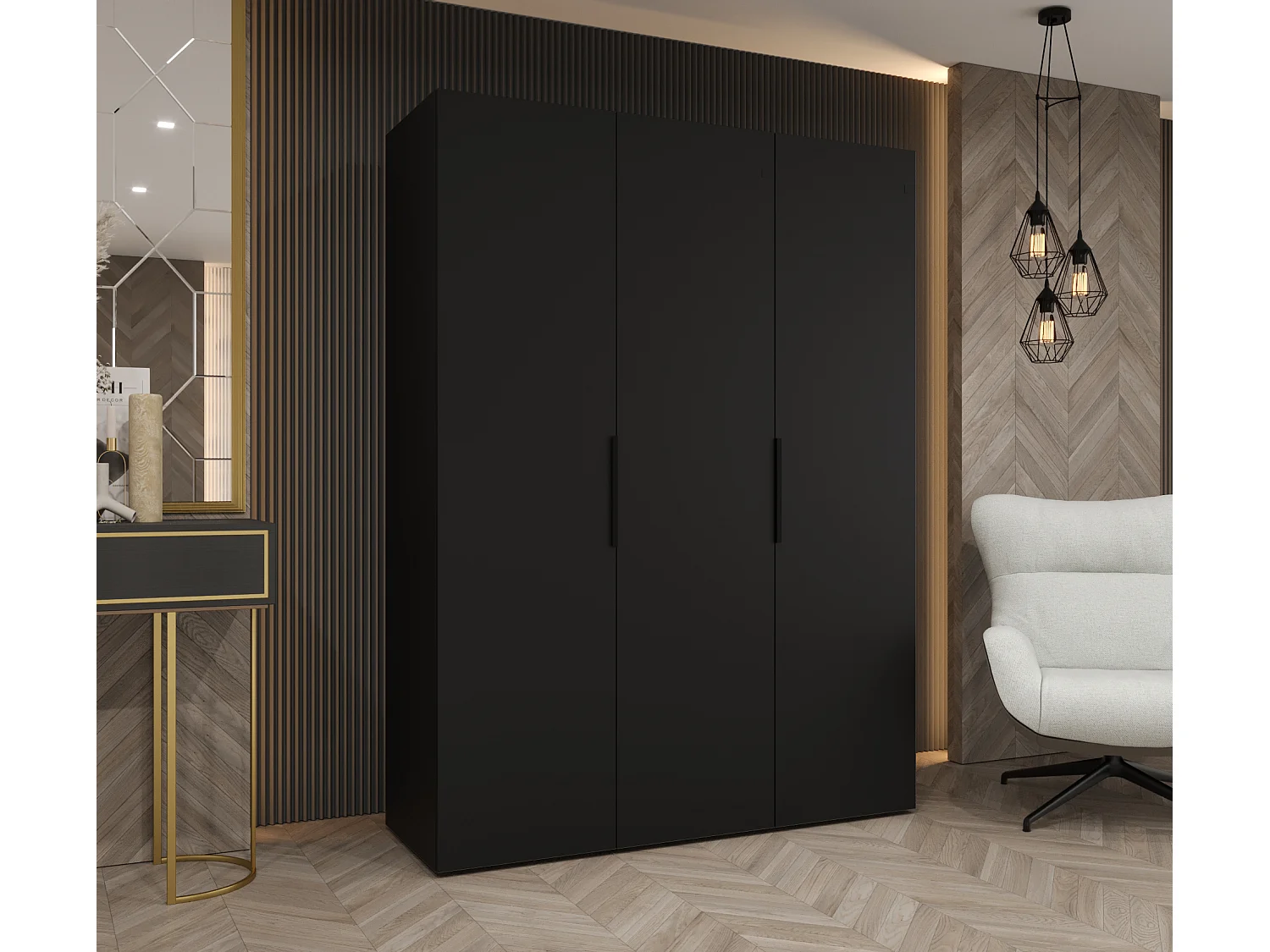 Drehtürenschrank Marbella 1 202/150/52 3-türig (Schwarz|Schwarz)