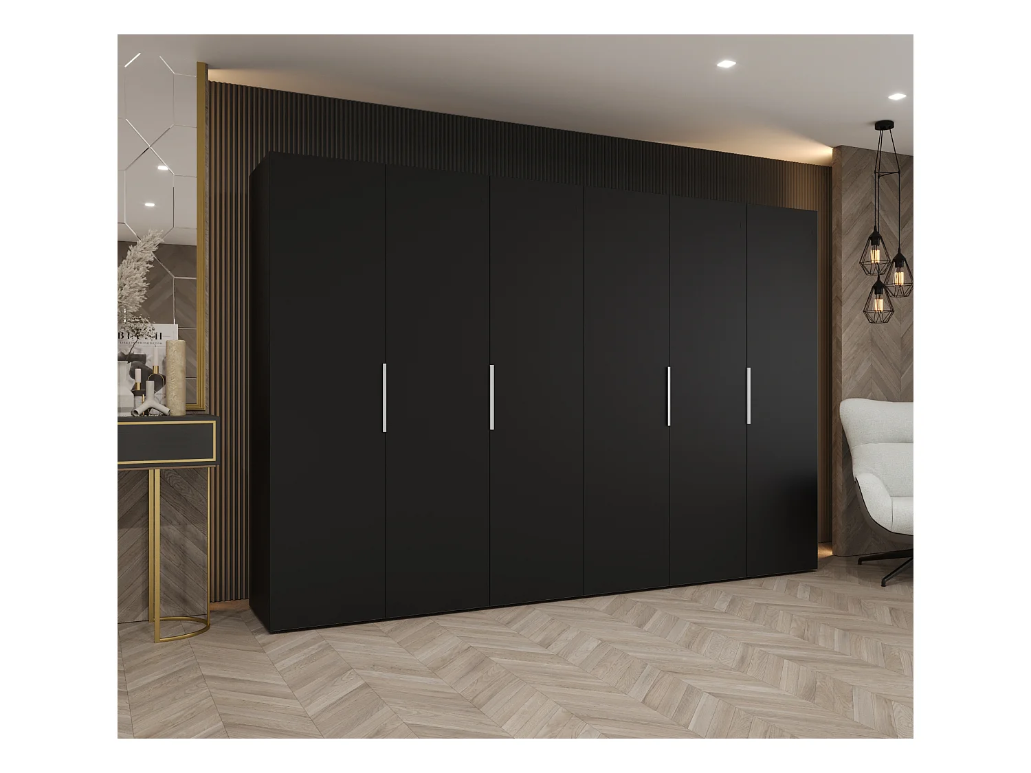 Drehtürenschrank Marbella 1 202/300/52 6-türig (Schwarz|Kaschmir)