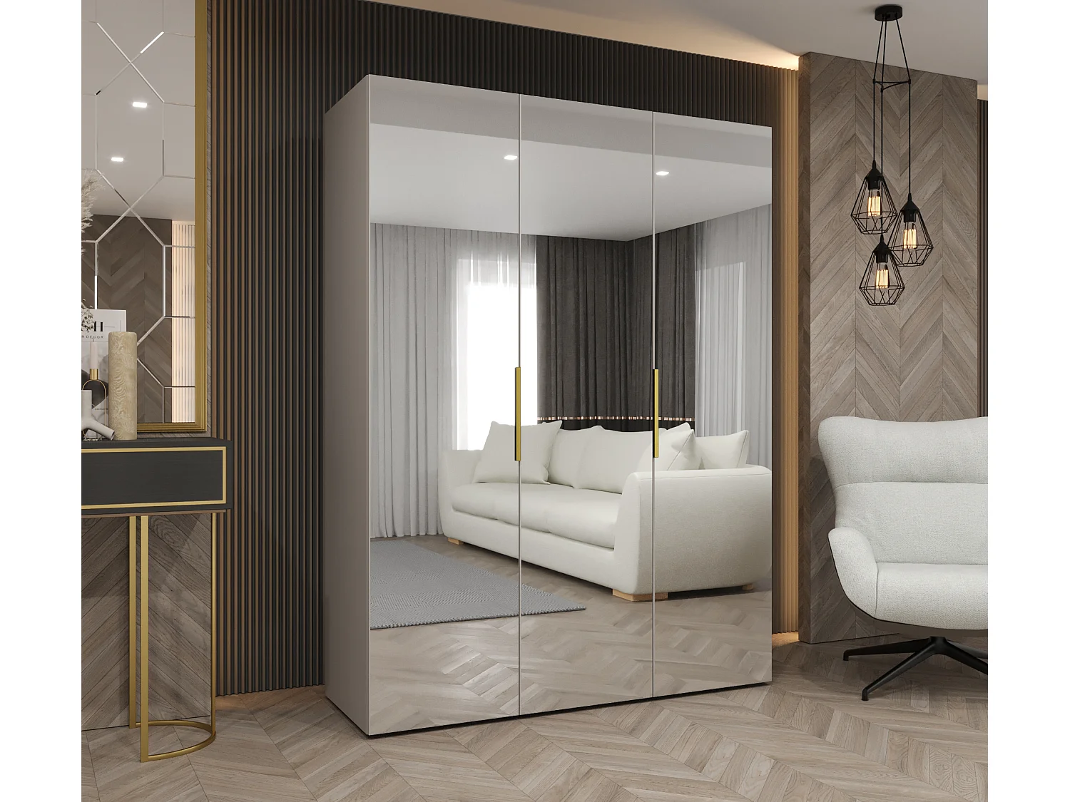 Armoire à portes battantes Marbella 3 202/150/52 3 portes (cachemire/doré)