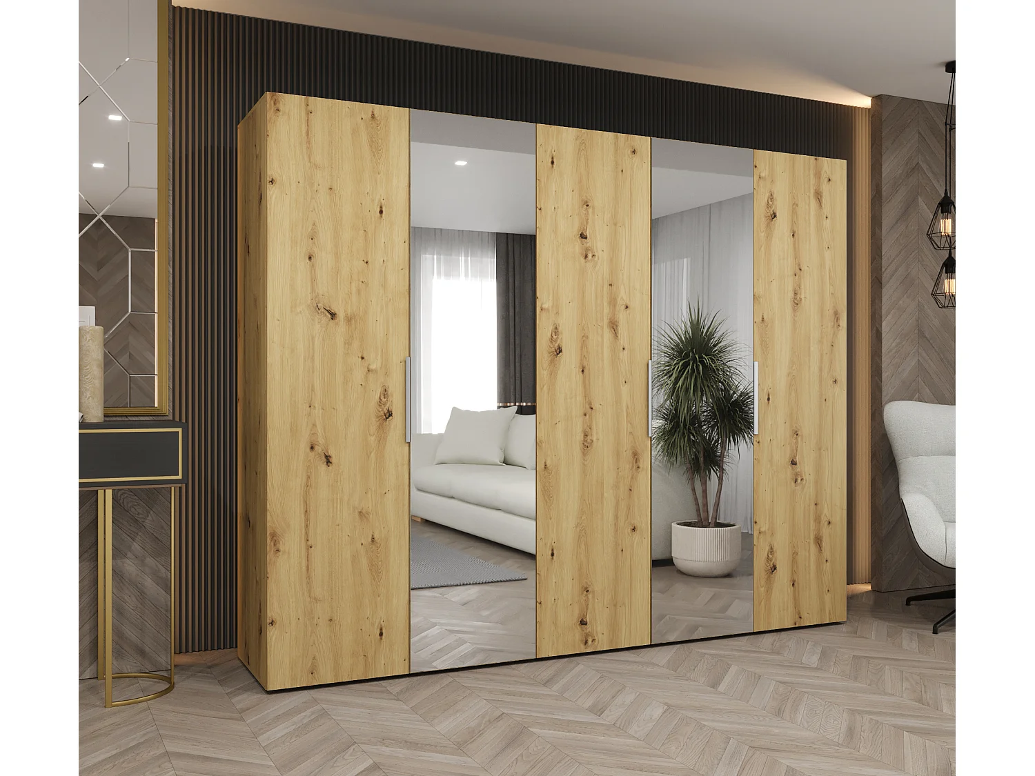 Armoire à portes battantes Marbella 2 202/250/52 5 portes (artisan/cacemire)