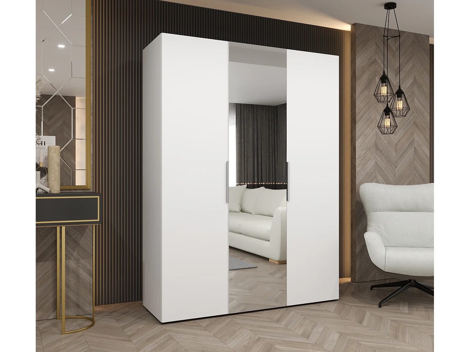 Armoire à portes battantes Marbella 2 202/150/52 3 portes (blanc/cachemire)