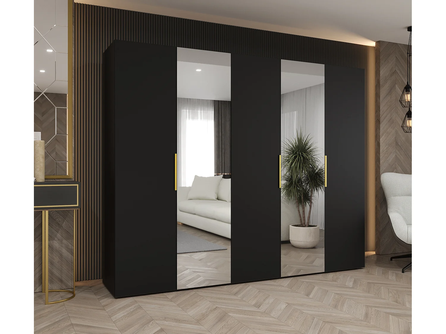 Armoire à portes battantes Marbella 2 202/250/52 5 portes (noir/doré)