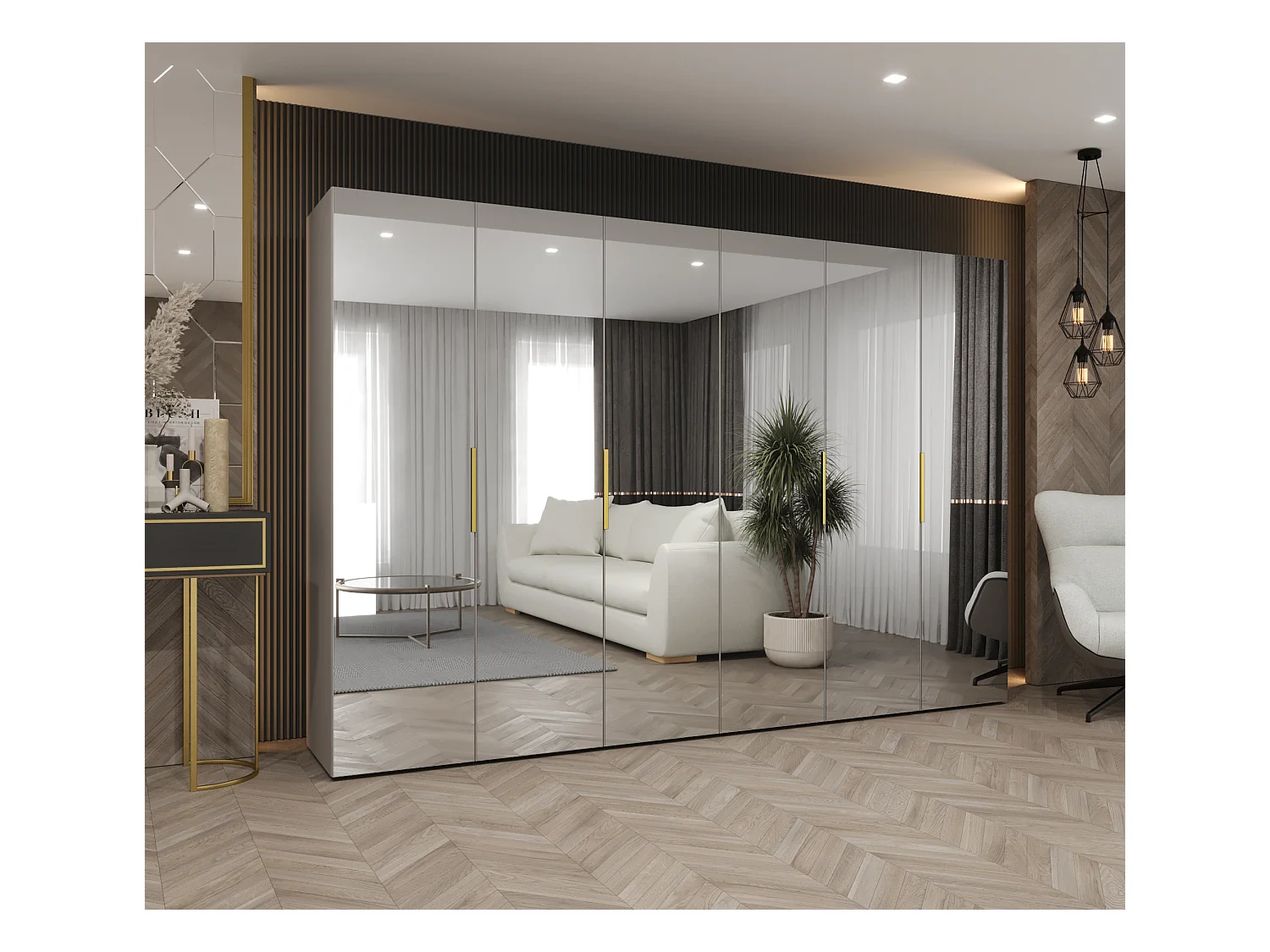 Armoire à portes battantes Marbella 3 202/300/52 6 portes (cachemire/doré)