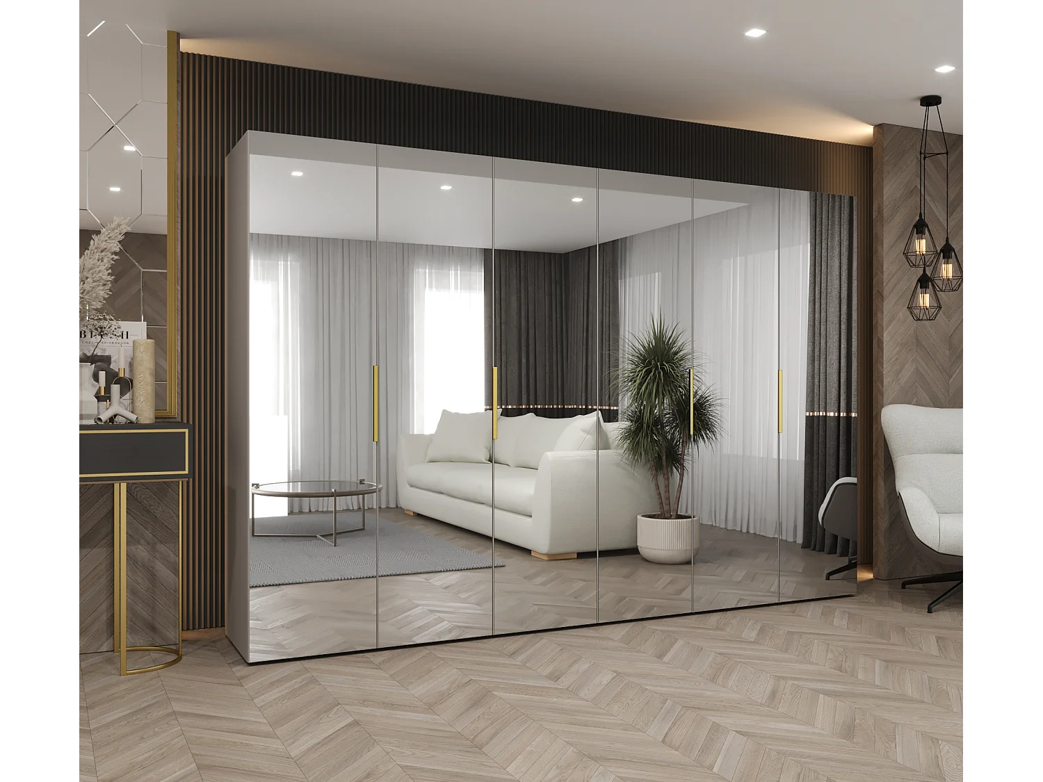 Armoire à portes battantes Marbella 3 202/300/52 6 portes (cachemire/doré)