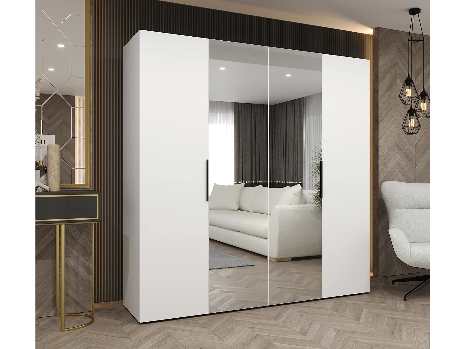 Armoire à portes battantes Marbella 2 202/200/52 4 portes (blanc/noir)