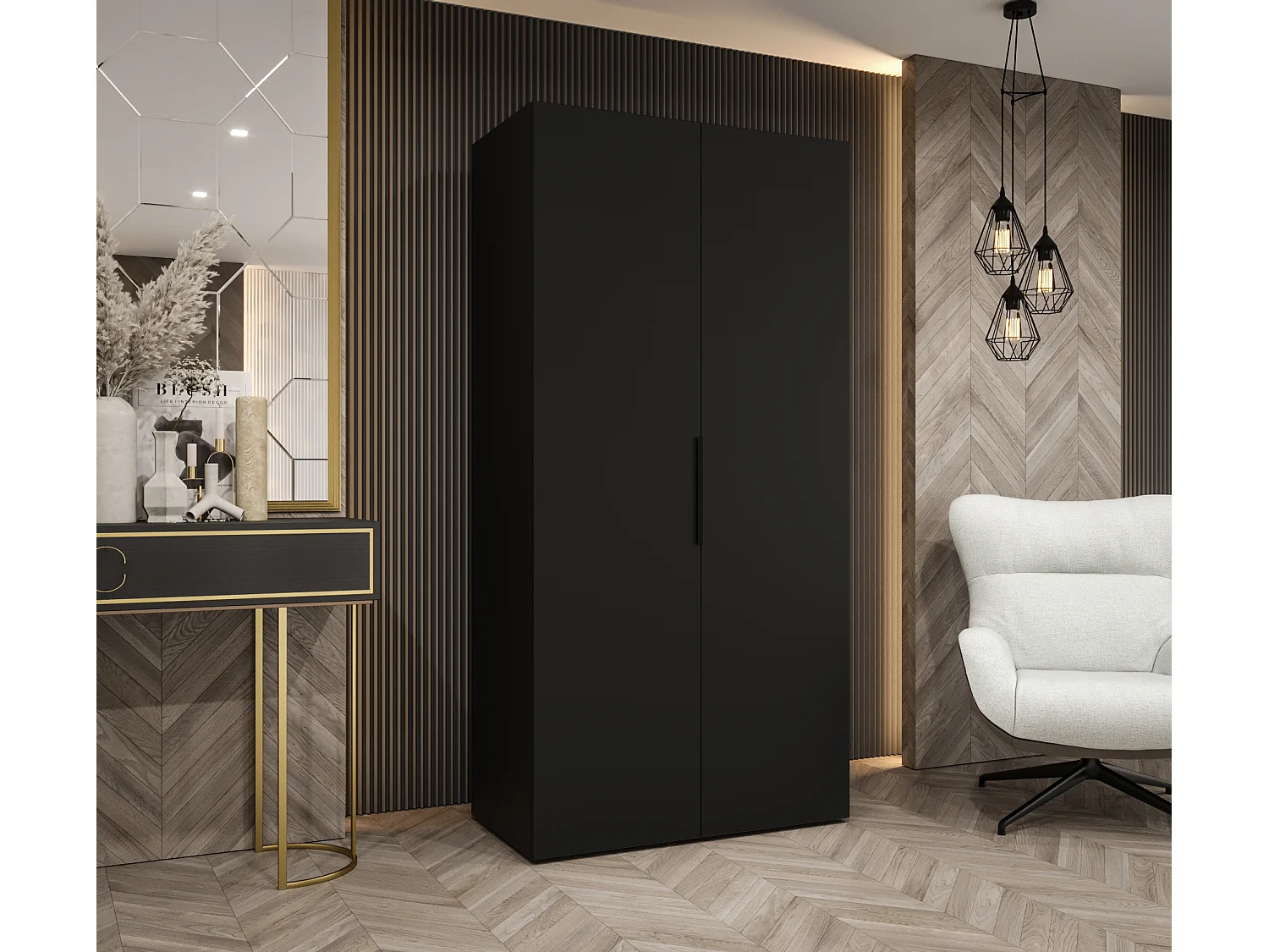 Armario Marbella 1 con puertas batientes 202/100/52 2 puertas (negro/negro)