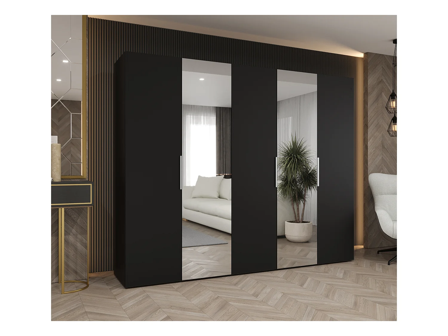 Armoire à portes battantes Marbella 2 202/250/52 5 portes (noir/cachemire)