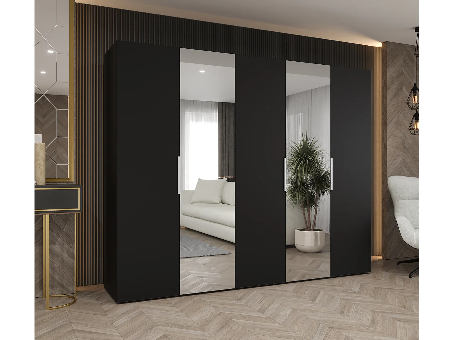 Armoire à portes battantes Marbella 2 202/250/52 5 portes (noir/cachemire)