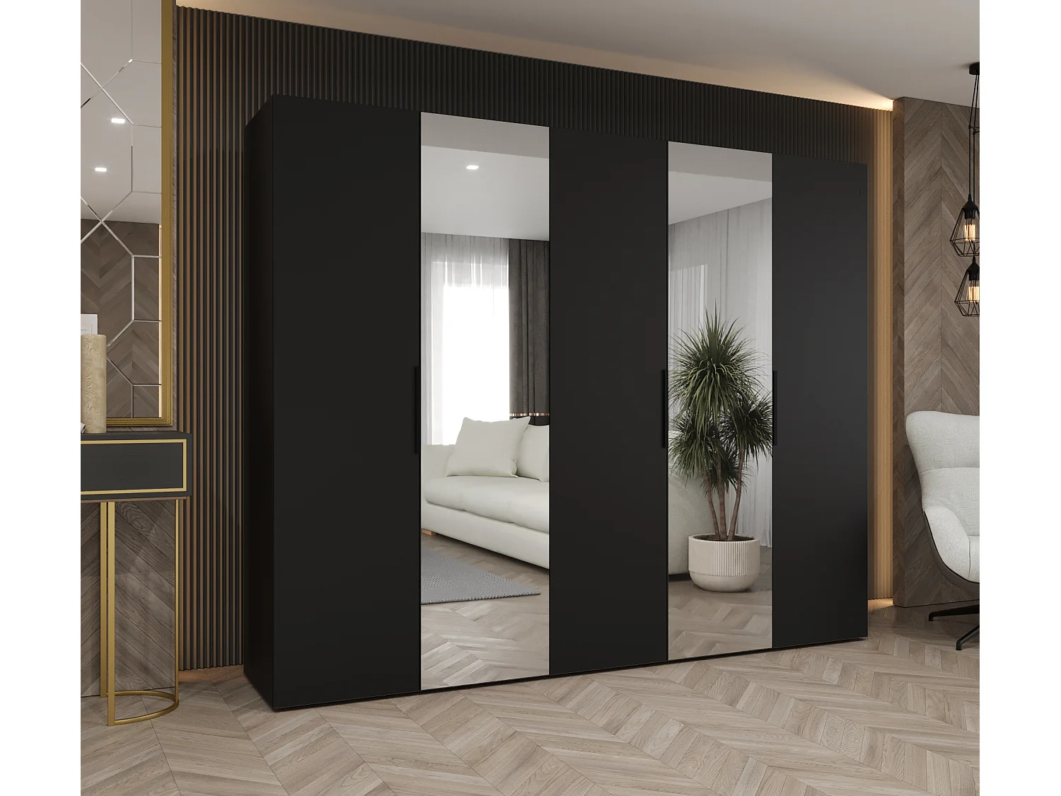 Armoire à portes battantes Marbella 2 202/250/52 5 portes (noir/noir)