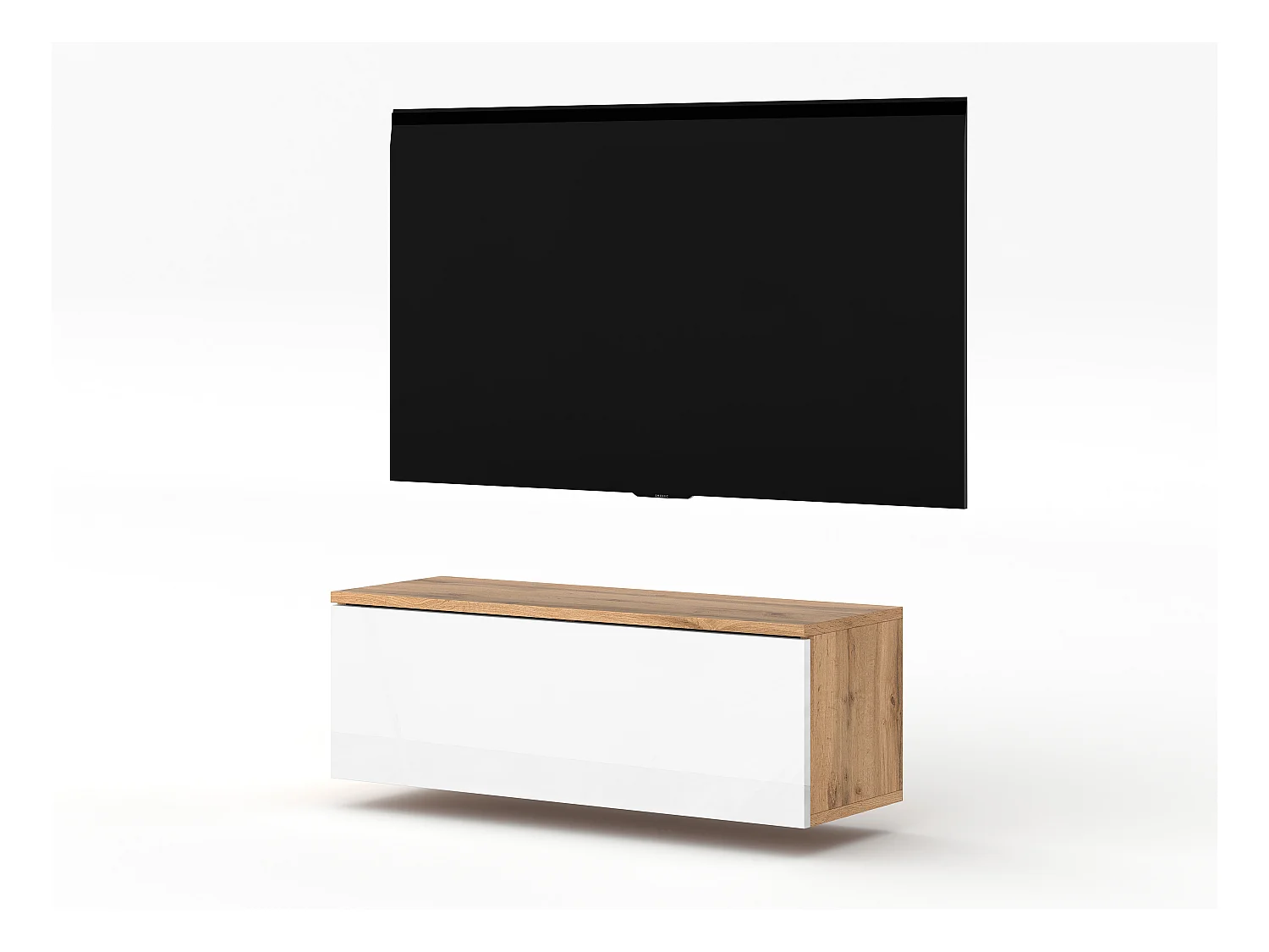 AX LIVING TV Lowboard Loriano 100cm breit Eiche Wotan / weiß Hochglanz