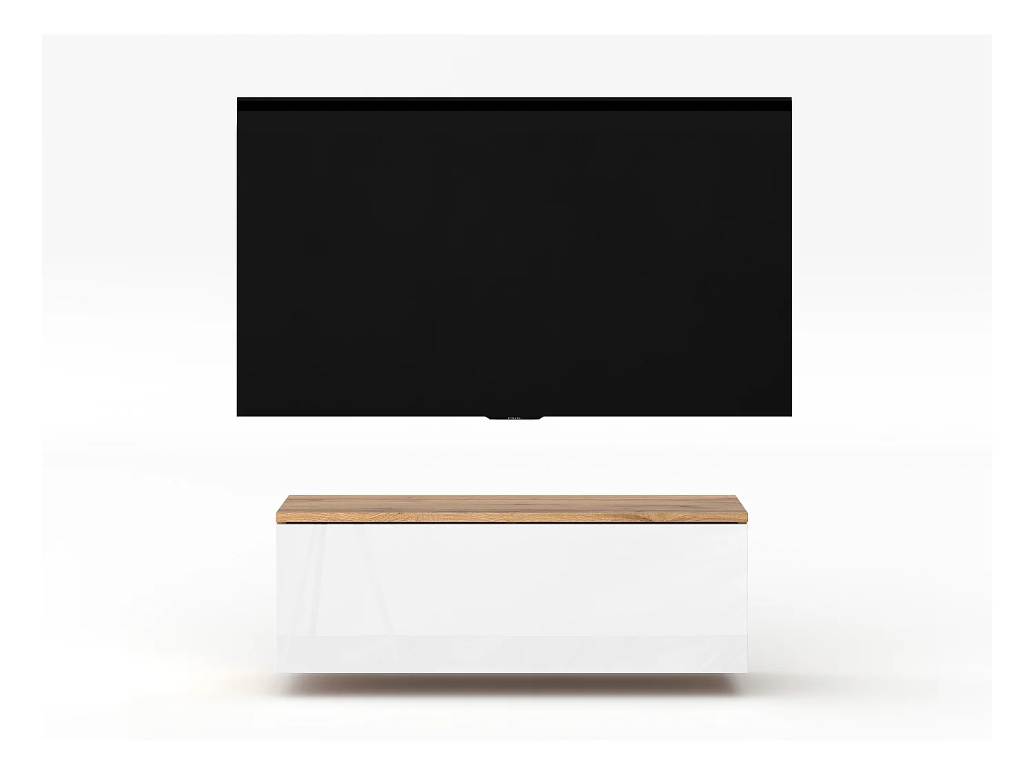 AX LIVING TV Lowboard Loriano 100cm breit Eiche Wotan / weiß Hochglanz