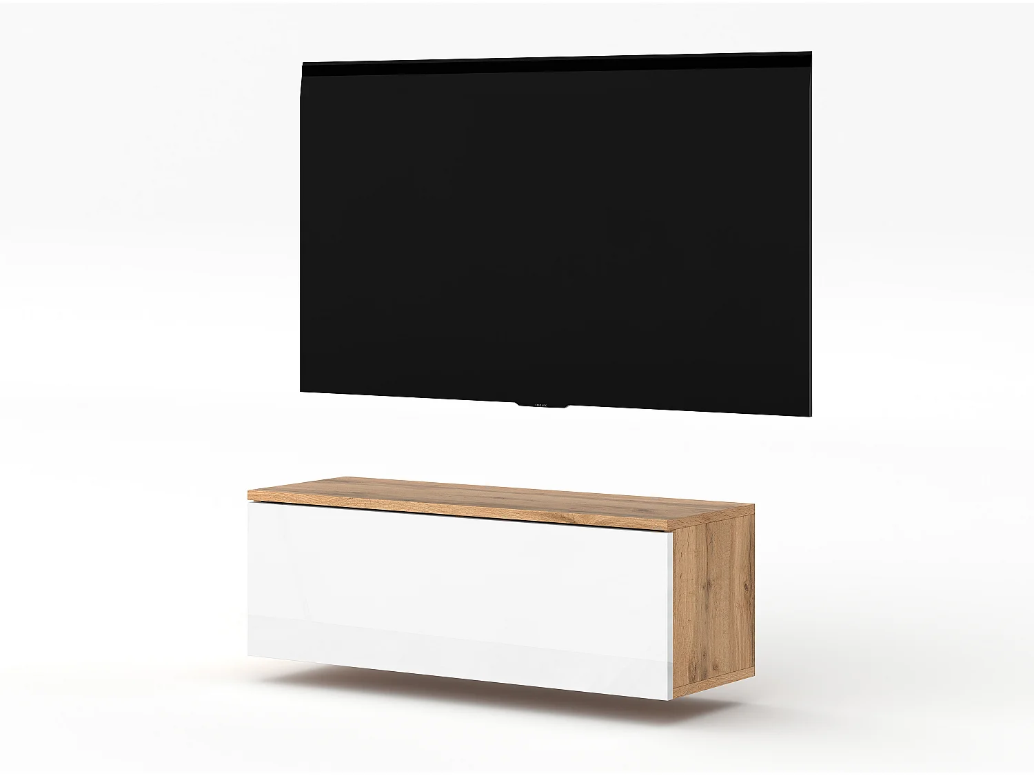 AX LIVING Meuble TV Loriano 100cm de large chene wotan/blanc brillant