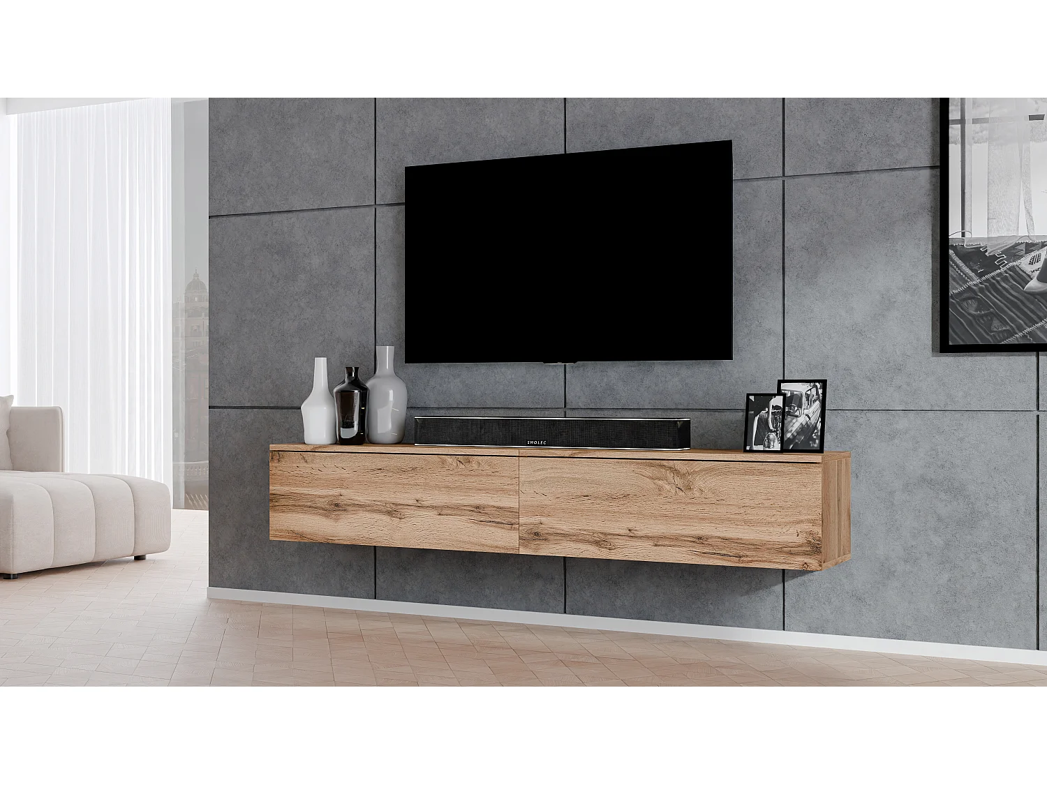 AX LIVING Schrank für TV Designer Lowboard Eiche Wotan Loriano 2x100cm