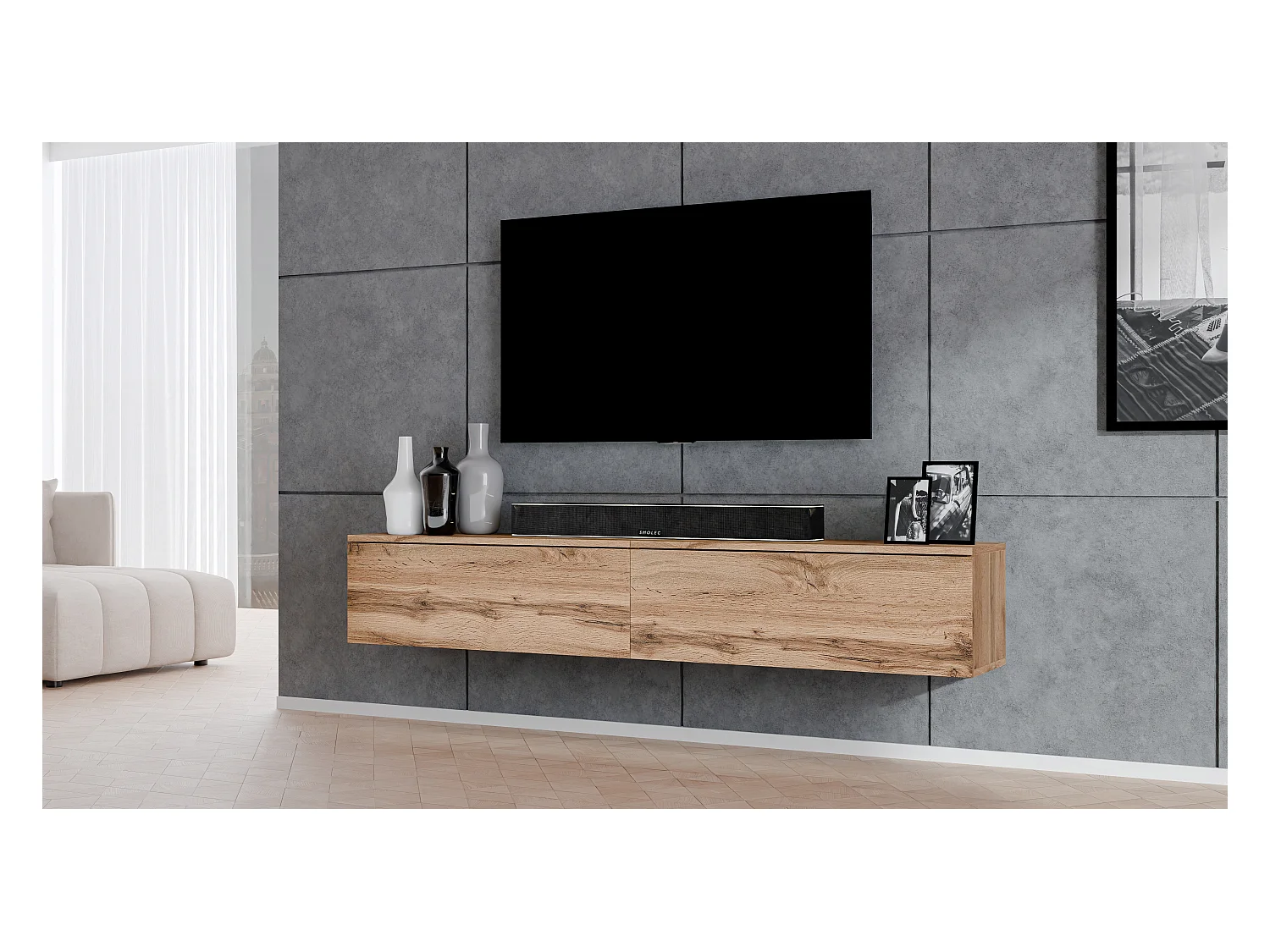 AX LIVING Schrank für TV Designer Lowboard Eiche Wotan Loriano 2x100cm