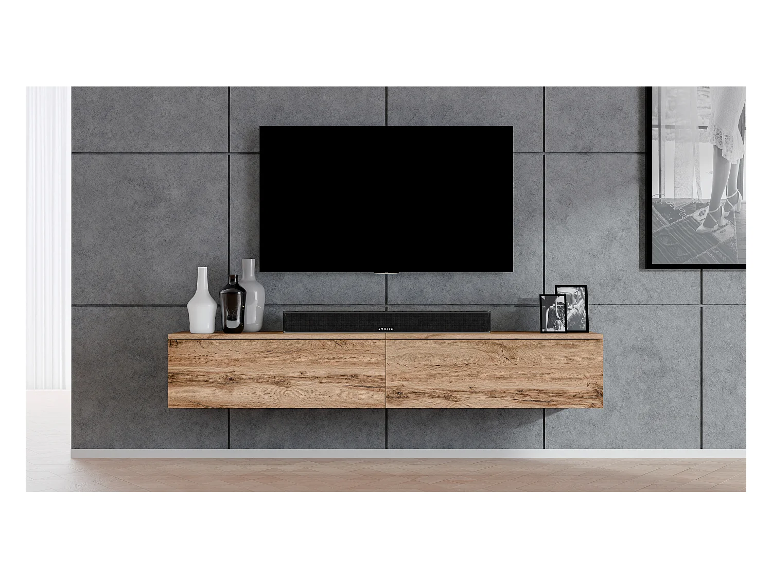 AX LIVING Meuble pour la télé Designer chene Wotan Loriano 2x100cm