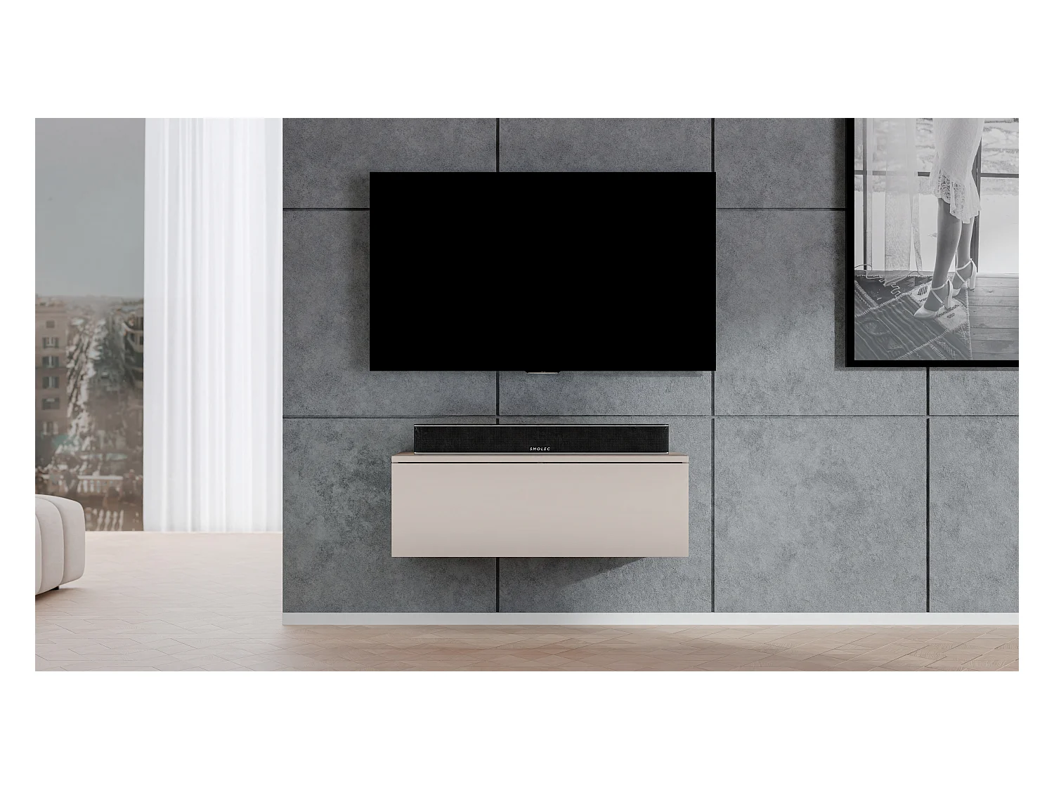 AX LIVING modernes TV Lowboard Loriano 100 cm TV Board beige Kaschmir