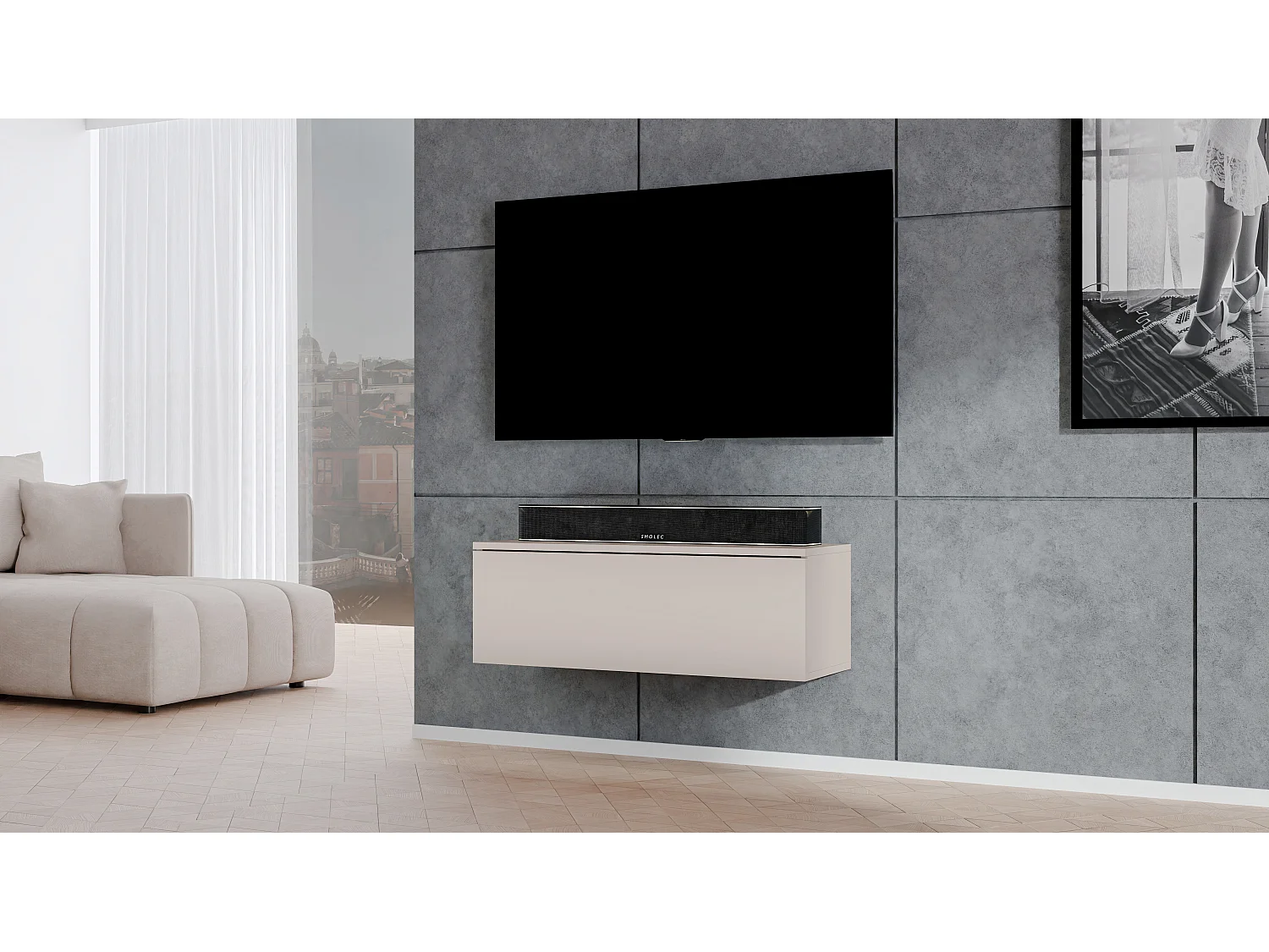 AX LIVING Meuble TV moderne Loriano 100 cm beige cachemire