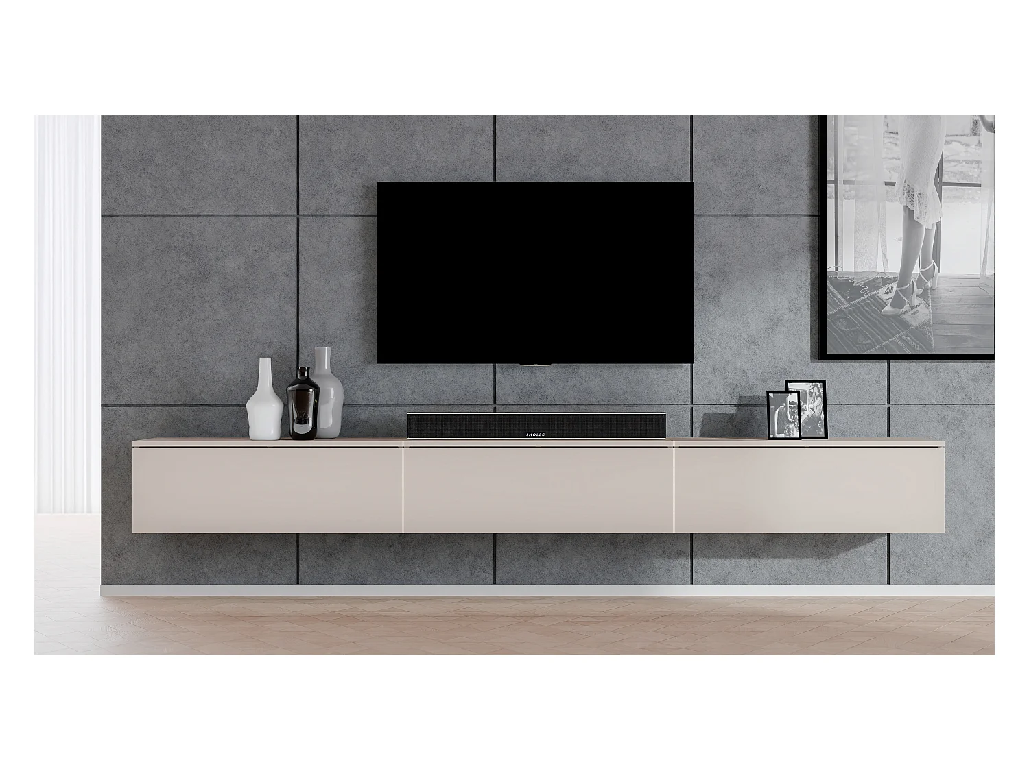 AX LIVING hängendes TV Board beige Loriano TV Bank 3x100 cm Kaschmir
