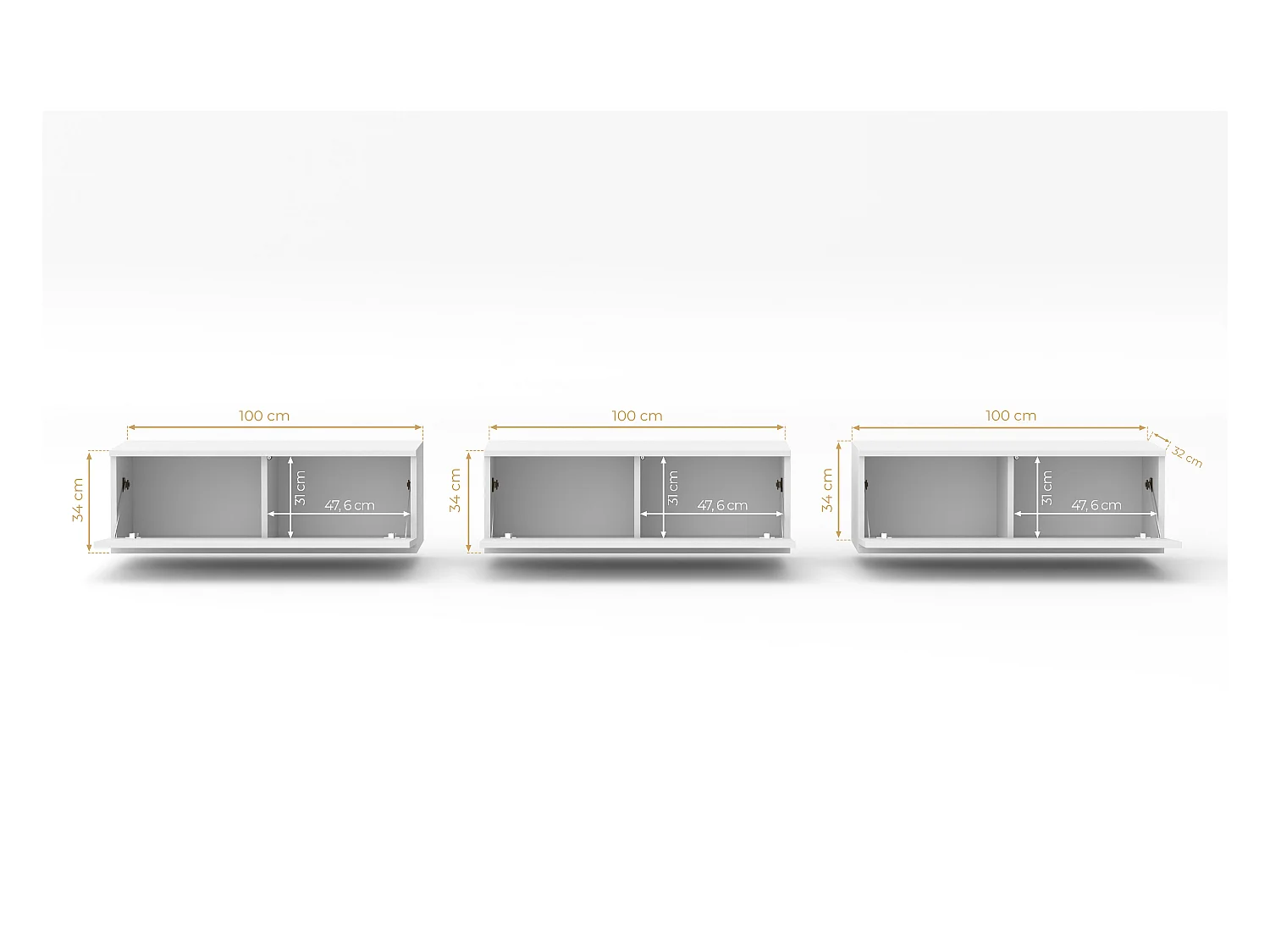 AX LIVING hängendes TV Board beige Loriano TV Bank 3x100 cm Kaschmir