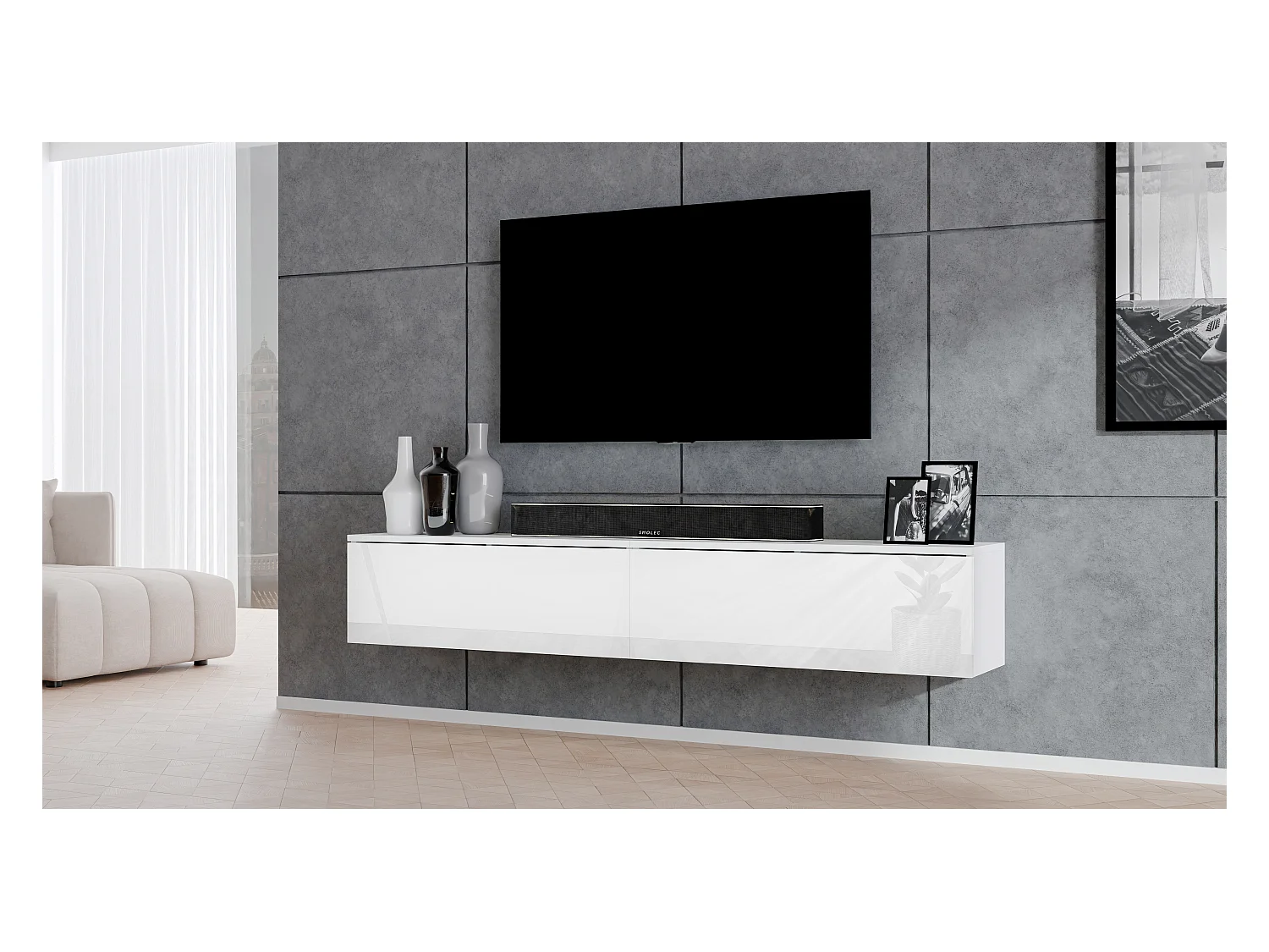 AX LIVING Meuble TV blanc Loriano 2x100 armoire TV blanc mat/brillant