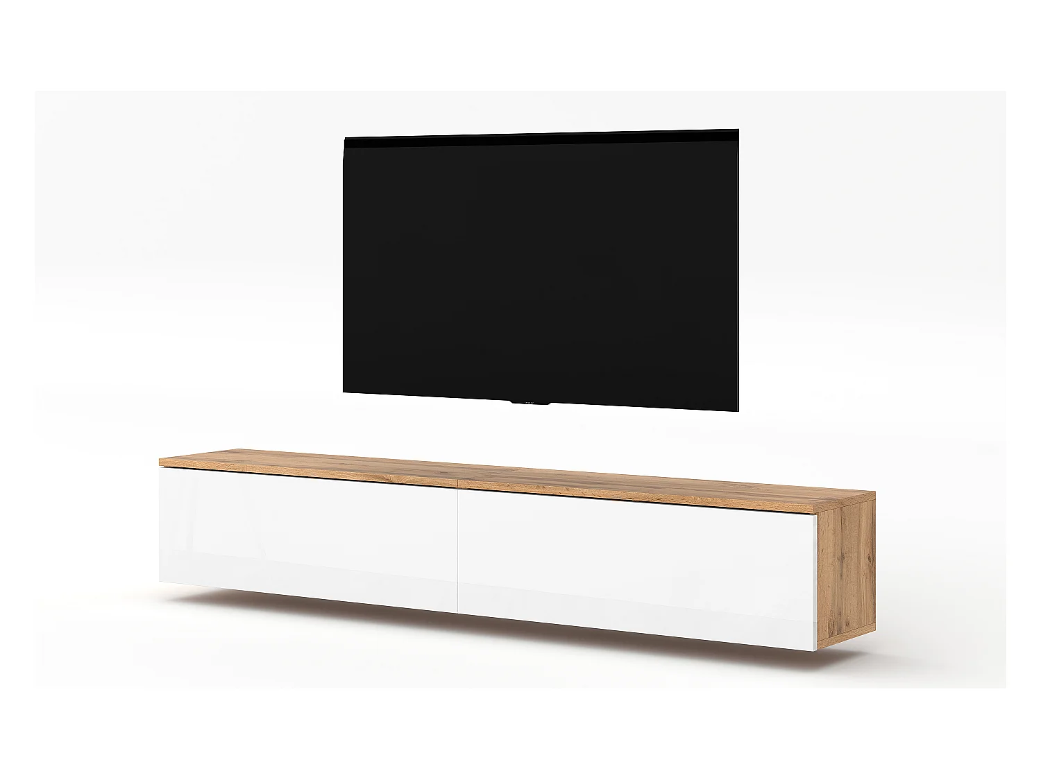 AX LIVING TV Bank Loriano 2x100cm Lowboard Eiche Wotan/weiß Hochglanz