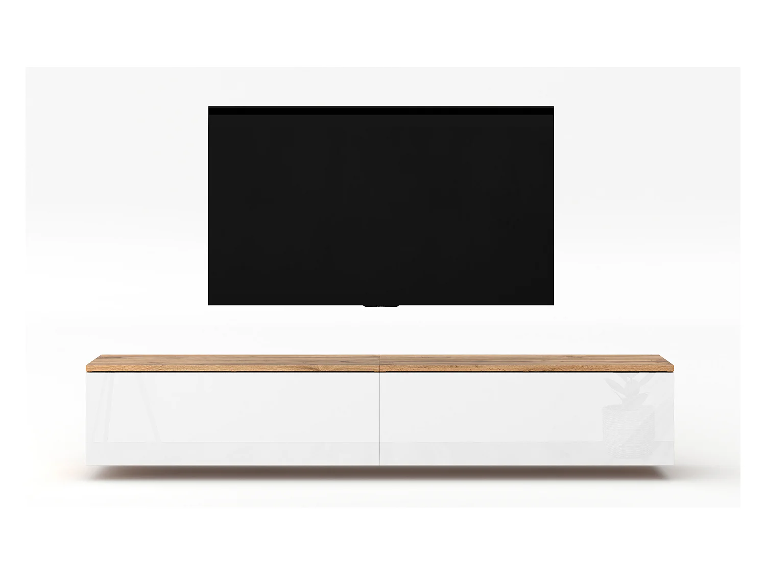 AX LIVING TV Bank Loriano 2x100cm Lowboard Eiche Wotan/weiß Hochglanz