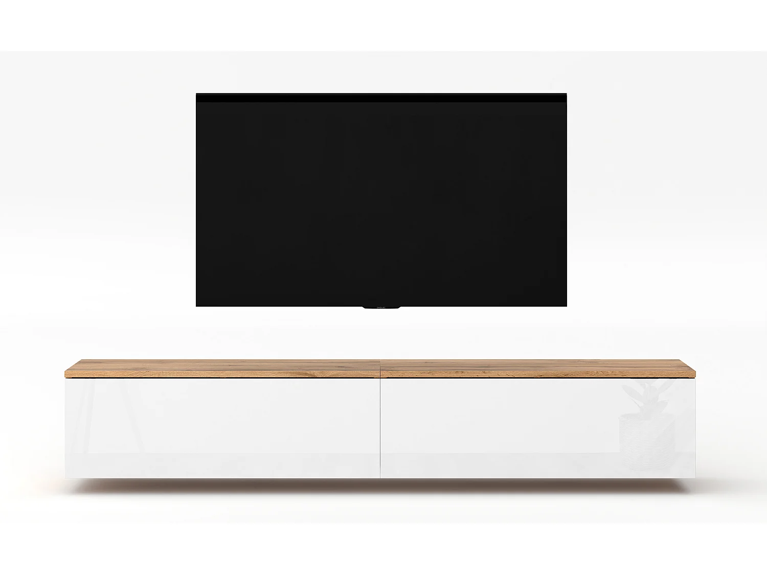 AX LIVING Meuble TV Loriano 2x100 cm chêne Wotan/blanc brillant