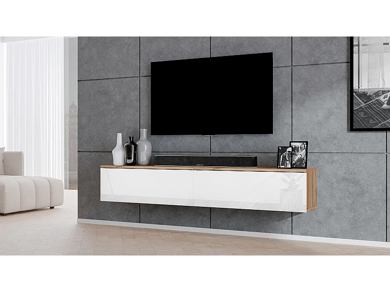 AX LIVING Banc TV Loriano 2x100 cm chene wotan/blanc brillant