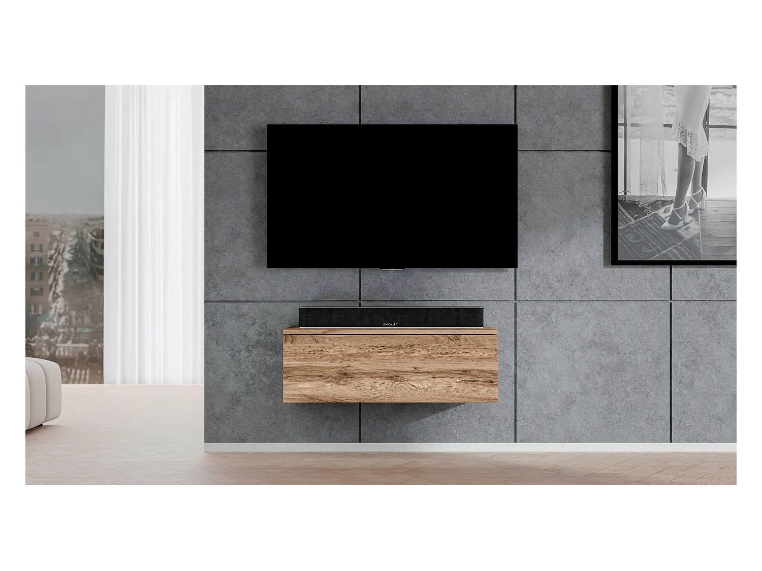 AX LIVING TV Lowboard Loriano 100 cm Breite TV Board Eiche Wotan