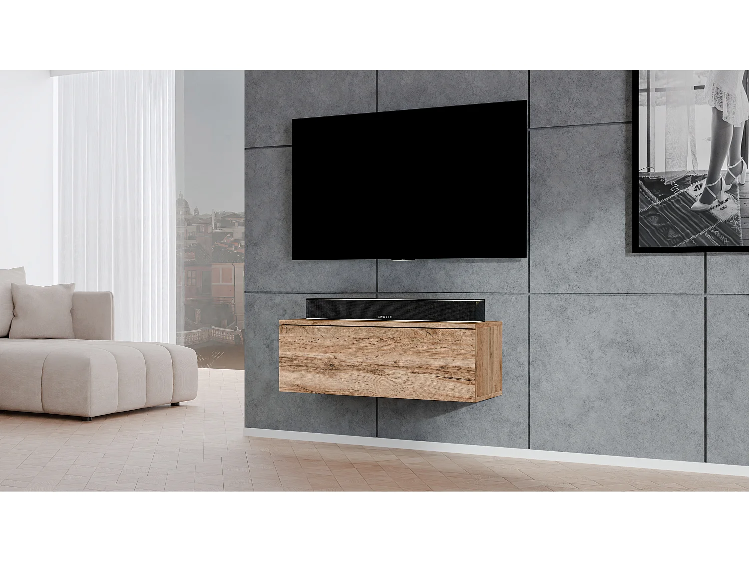 AX LIVING Meuble TV Loriano 100 cm largeur chêne Wotan