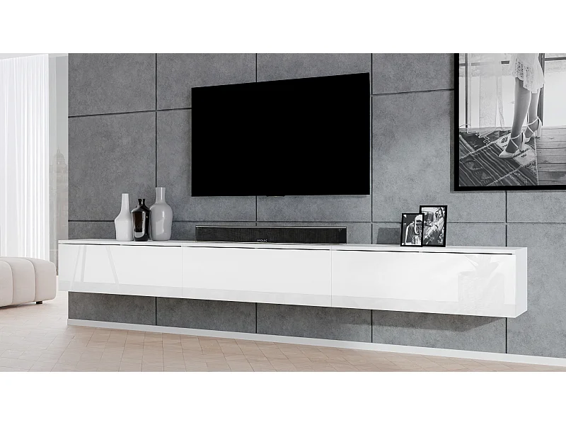 AX LIVING Banc TV blanc Loriano meuble télévision 3x100 mat/brillant