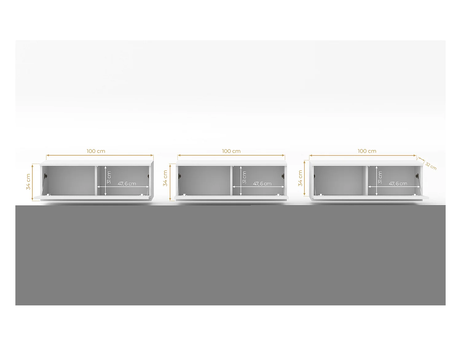 AX LIVING TV Bank weiß Loriano weißes TV Board 3x100 cm Matt/Hochglanz