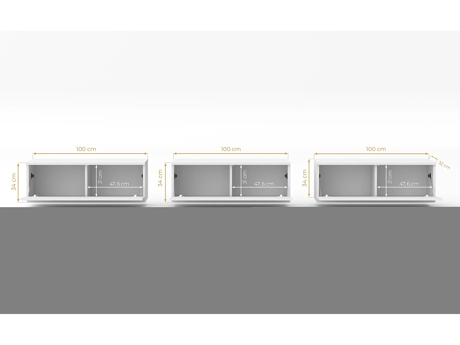 AX LIVING Banc TV blanc Loriano meuble télévision 3x100 mat/brillant