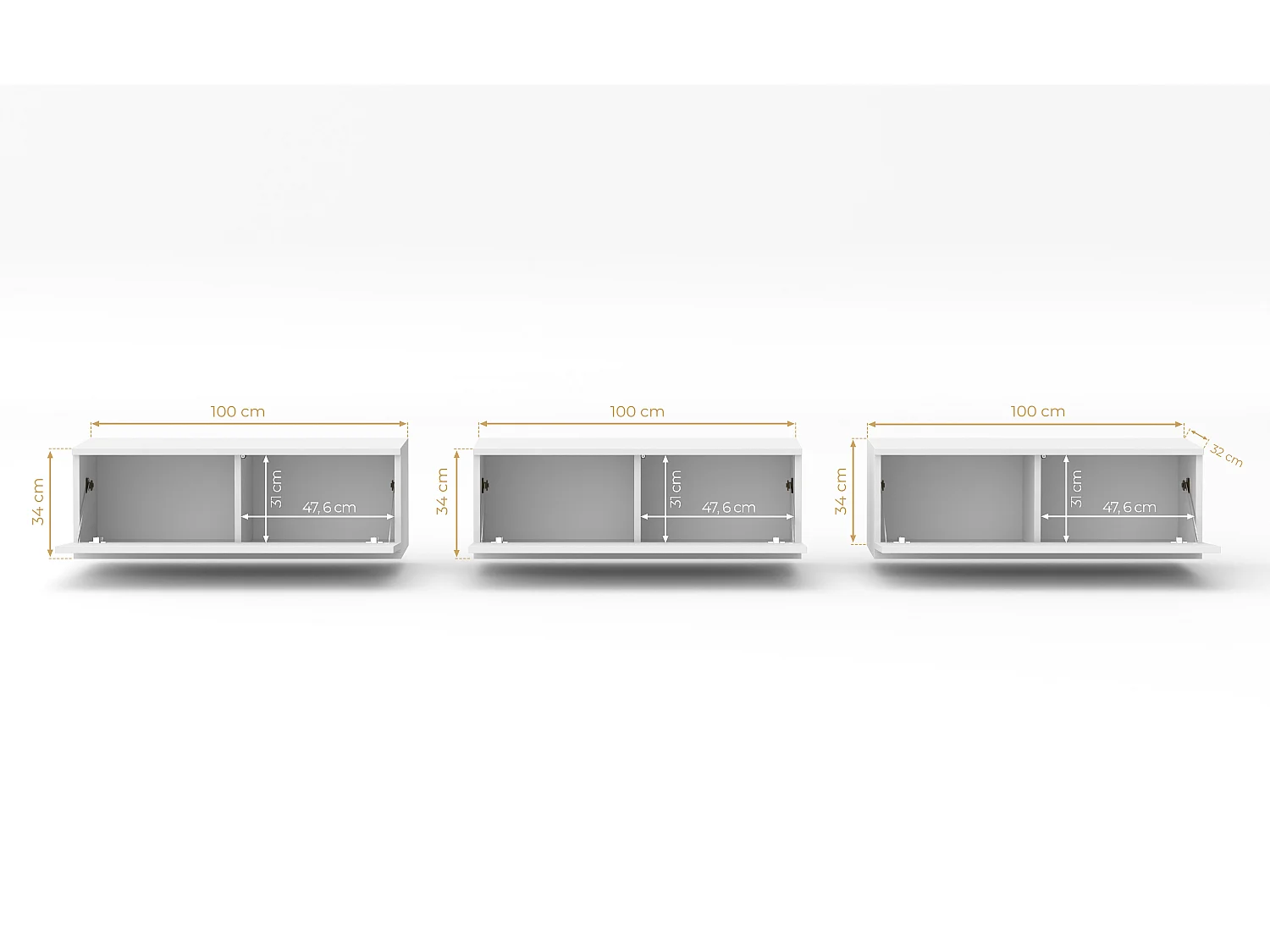 AX LIVING TV Bank weiß Loriano weißes TV Board 3x100 cm Matt/Hochglanz