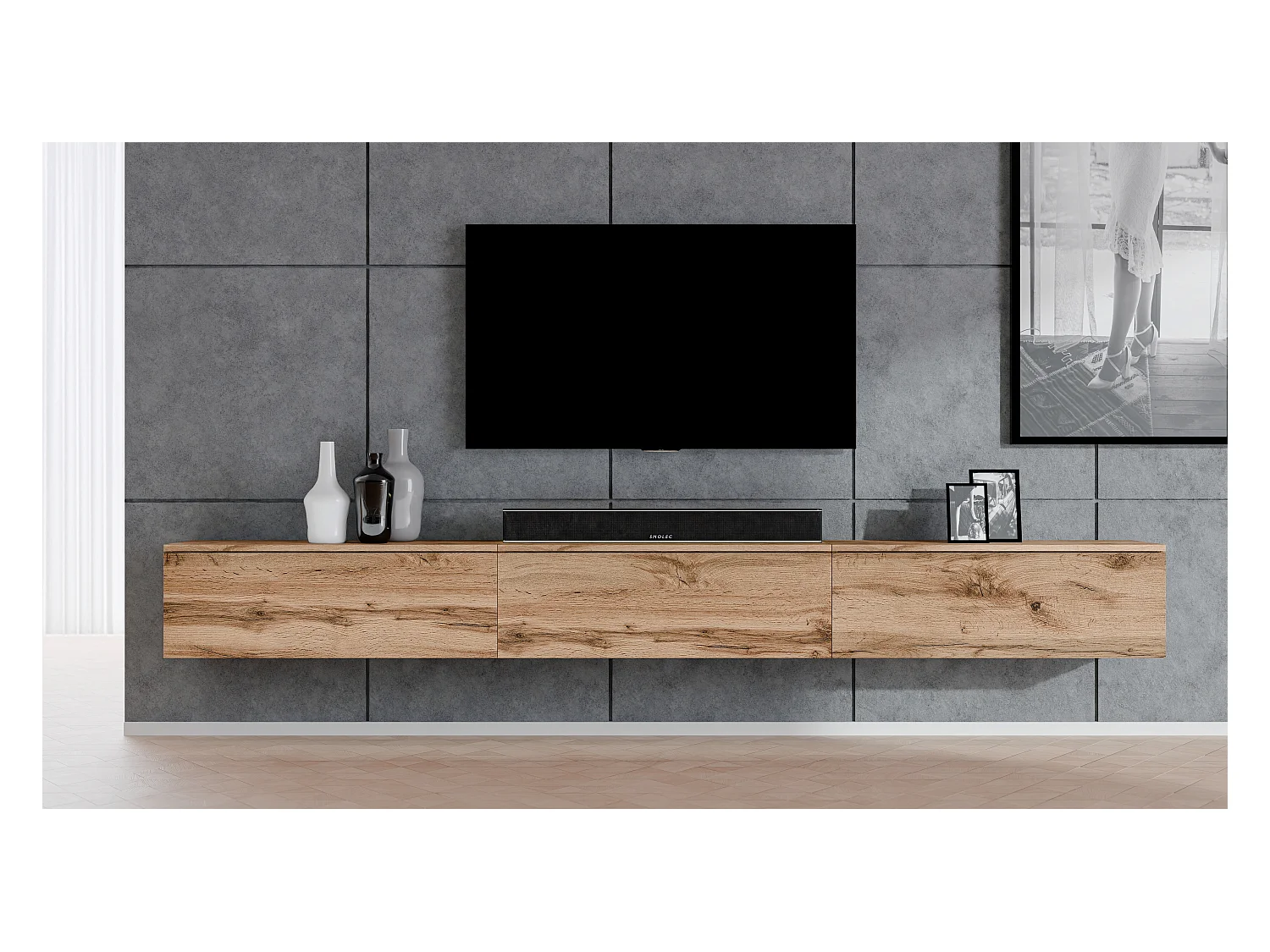 AX LIVING hängendes TV Board Loriano Lowboard Eiche Wotan 3x100 cm
