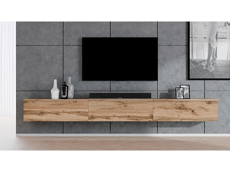 AX LIVING hängendes TV Board Loriano Lowboard Eiche Wotan 3x100 cm